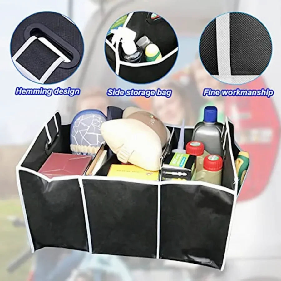 1pc Universal Car Trunk Organizer Portable Foldable Waterproof Auto Storage Bag With 3 Compartments For SUV Truck Van Sedan ﻿