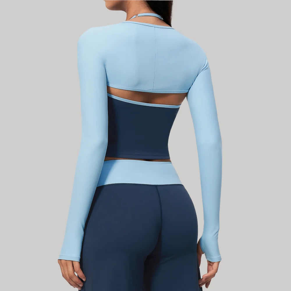 Yoga Long Sleeved Womens Fitness Long Sleeved Running Workout Gym Crop Top Off-Shoulder T-shirt Top With Thumb Holes Activewear