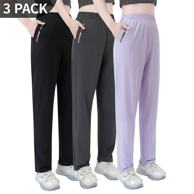 1/3 Piece Set Summer Women's Letter Printed Pocket Casual Pants, Comfortable Plus Size Youth Student Sports Running Harem Pants
