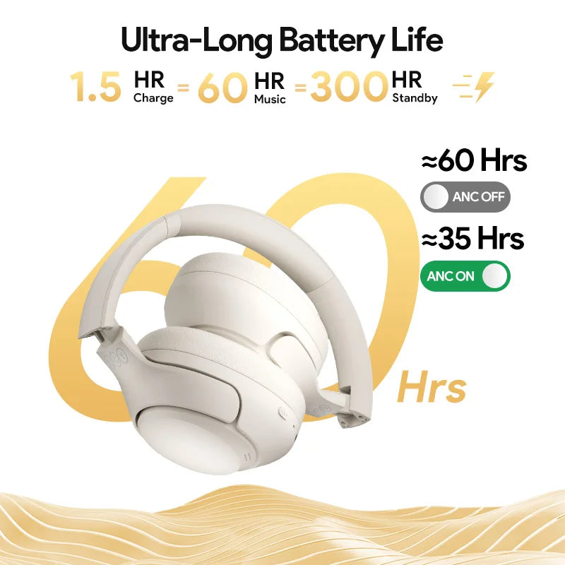QCY H3 ANC Wireless Headphones 43dB Hybrid Active Noise Cancelling Bluetooth 5.4 Headset Hi-Res with LDAC Over Ear Headset 60Hrs