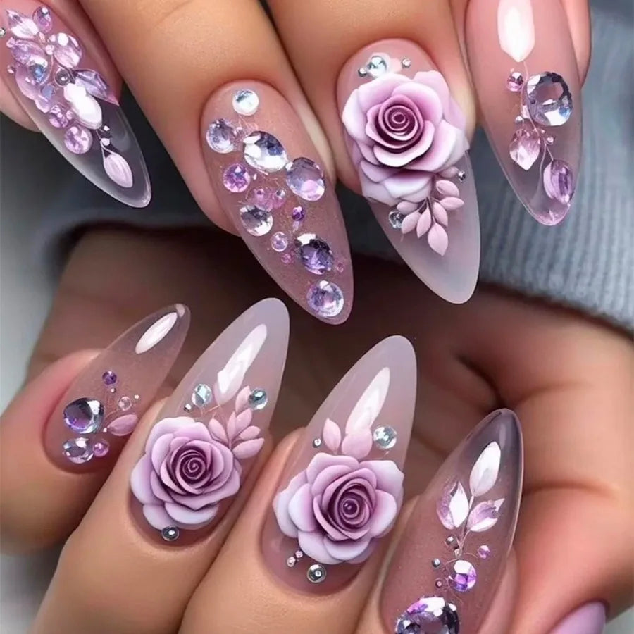 Purple Flower Press-On Nails
