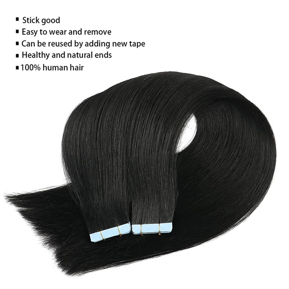 Tape In Straight Human Hair Extensions Brazilian Hair Adhesive Extensions Skin Weft Black Brown 100% Real Human Hair for Women