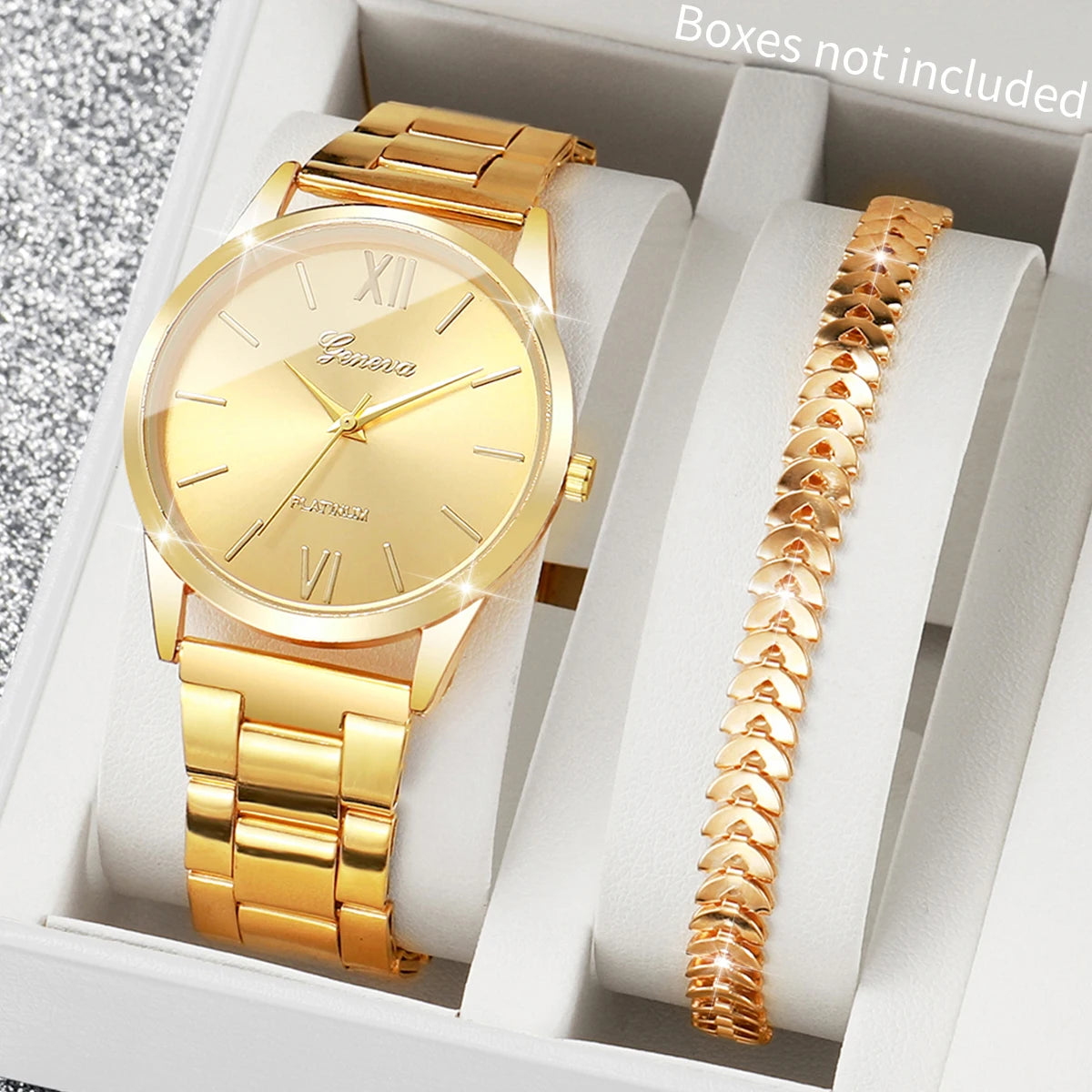 2PCS/Set Luxury Women Quartz Watches Fashion Roma Dial Ladies Wristwatch Bracelet Set Reloj Mujer (Without Box)