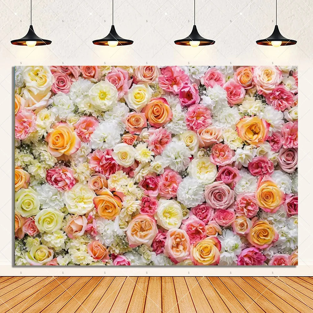 Rose Pink Floral Photography Backdrop Supplies Flower Wall Wedding Birthday Party Decorations Bridal Marriage Background Banner