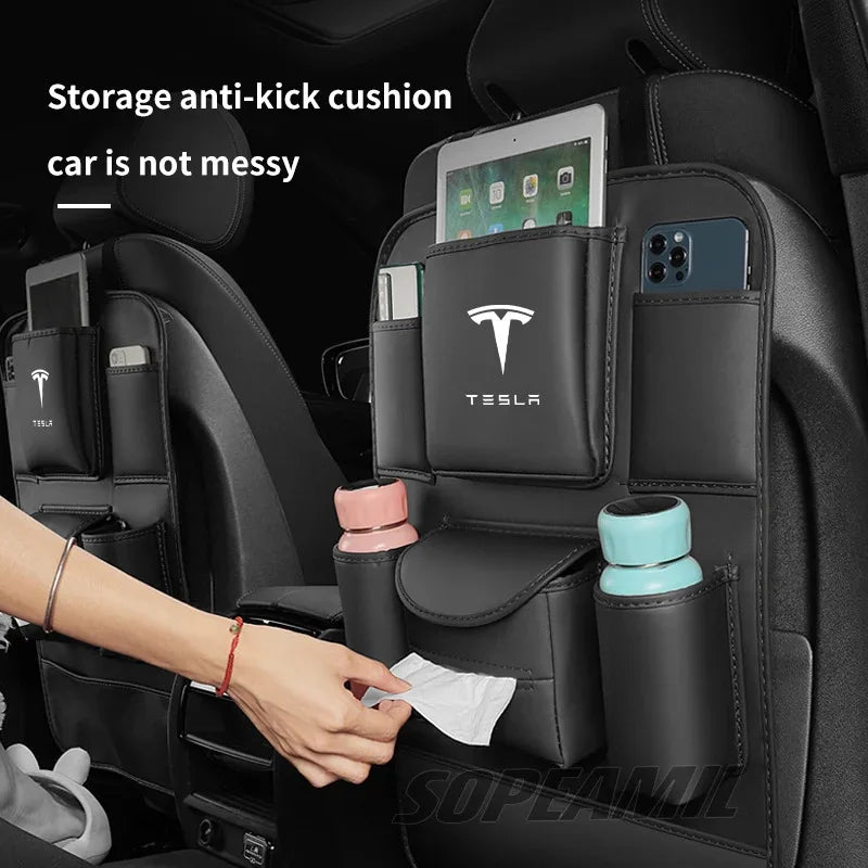 Car Seat Back Storage Bag Rear Seat Anti-Wear Anti-kick Pad For Tesla Cybertruck Beast Roadster Model 3 Model Y Model S Model X