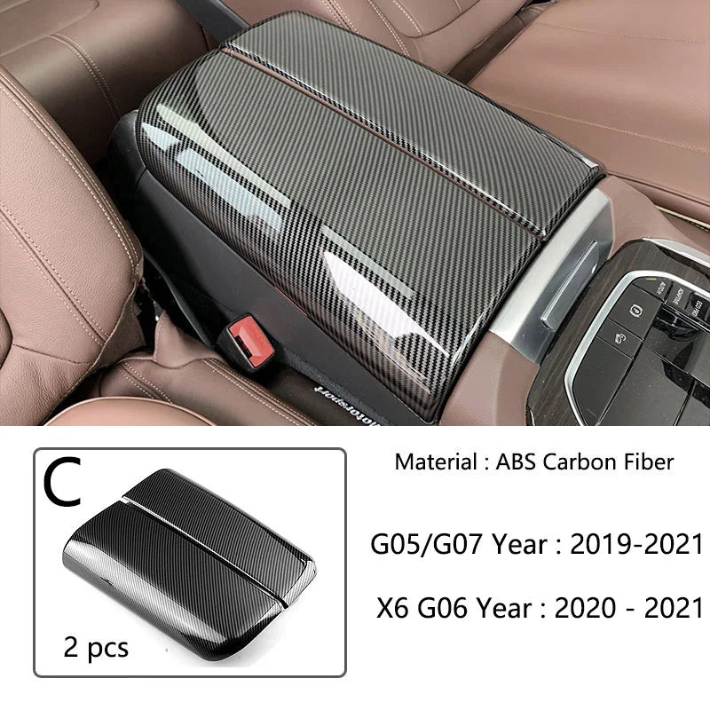 For BMW X5 X6 X7 E70 E71 F15 F16 G05 G06 G07 ABS Carbon Fiber Car Styling Center Console Lid Armrest Box Trim Protective Cover