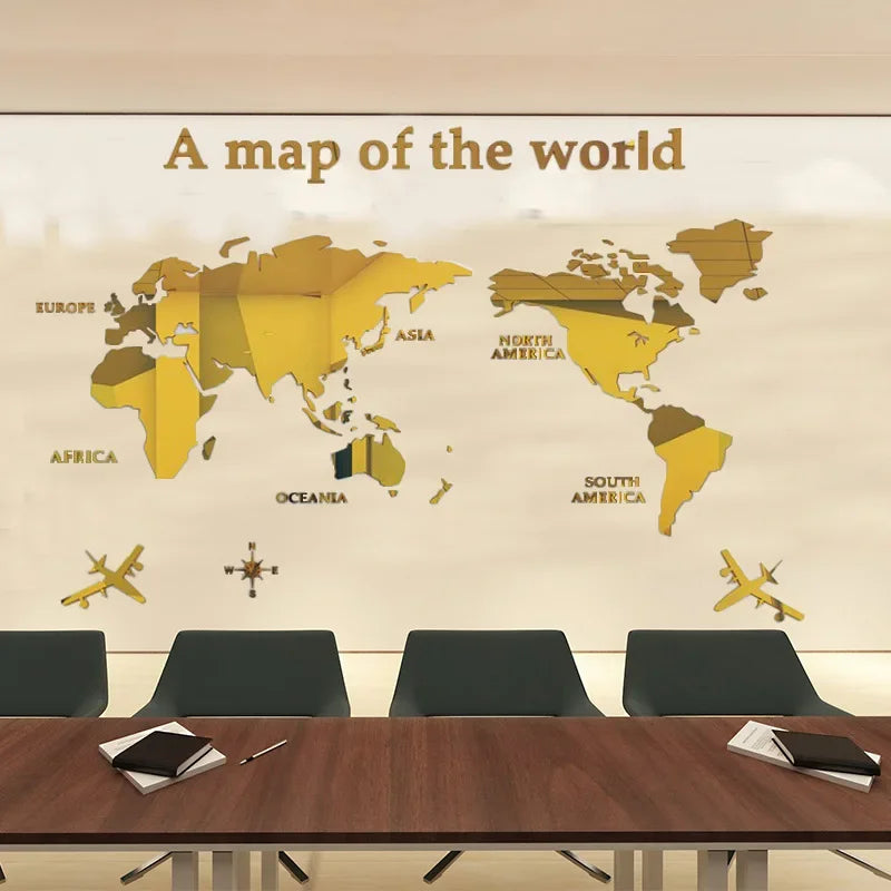 1Pc World Map Wall Stickers Acrylic Creative 3D TV backdrop Wallpaper Decoration Home Living Room Office Interior Decorative