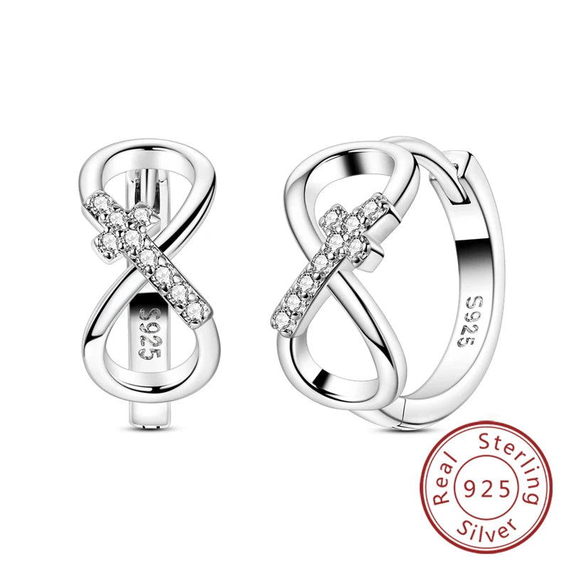 New Original 925 Sterling Silver Hoop Earrings Purple Zircon Flowers Butterflies Studs Earring For Women Wedding Engagement Gift