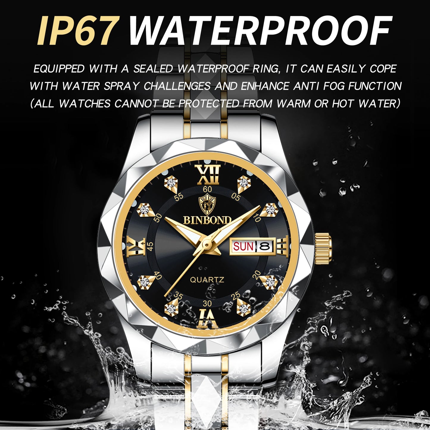 BINBOND Ladies Reloj Sturdy Quartz Watches For Women Luxury Luminous Waterproof Accurate Auto Date Week Display Women's Watch