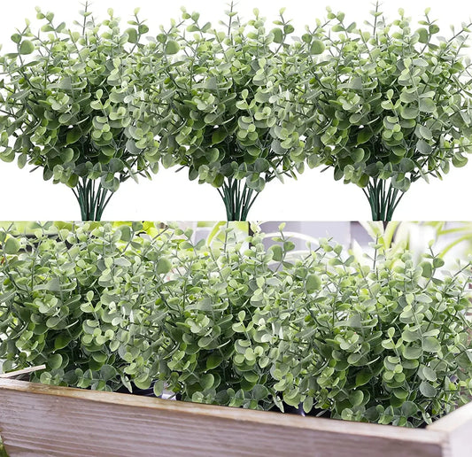 10pcs Artificial Eucalyptus Stems Fake Plants Outdoor Faux Boxwood Shrubs Greenery Stems Fake Bushes for Home Wedding Decor