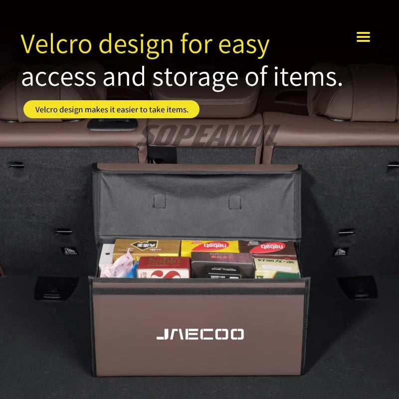 Car Carbon Fiber Leather Storage Box Organizer Large Capacity Foldable Stowing Tidying Bag For Chery Jaecoo J7 J8 Accessories