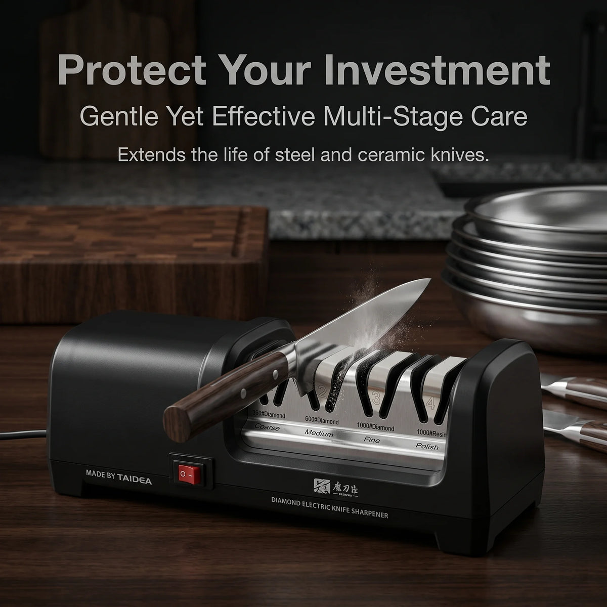 TG2102 Electric Knife Sharpener, 4 Stages for Grinding & Polishing, 20-Degree for Kitchen Knives