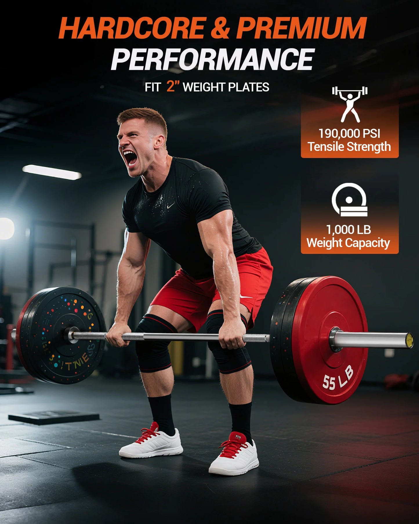 7Ft Barbell Bar for Power Lifting Weightlifting, 1000LBS Capacity 2" Barbell for Squats Curls Deadlifts Presses Hip Thrusts