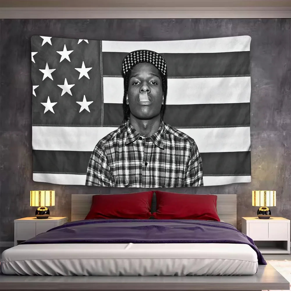 Rapper A-Asap R-Rocky Testing Tapestry Background Hanging Cloth Bedroom Room Decor Aesthetic Tapestry Wall Party