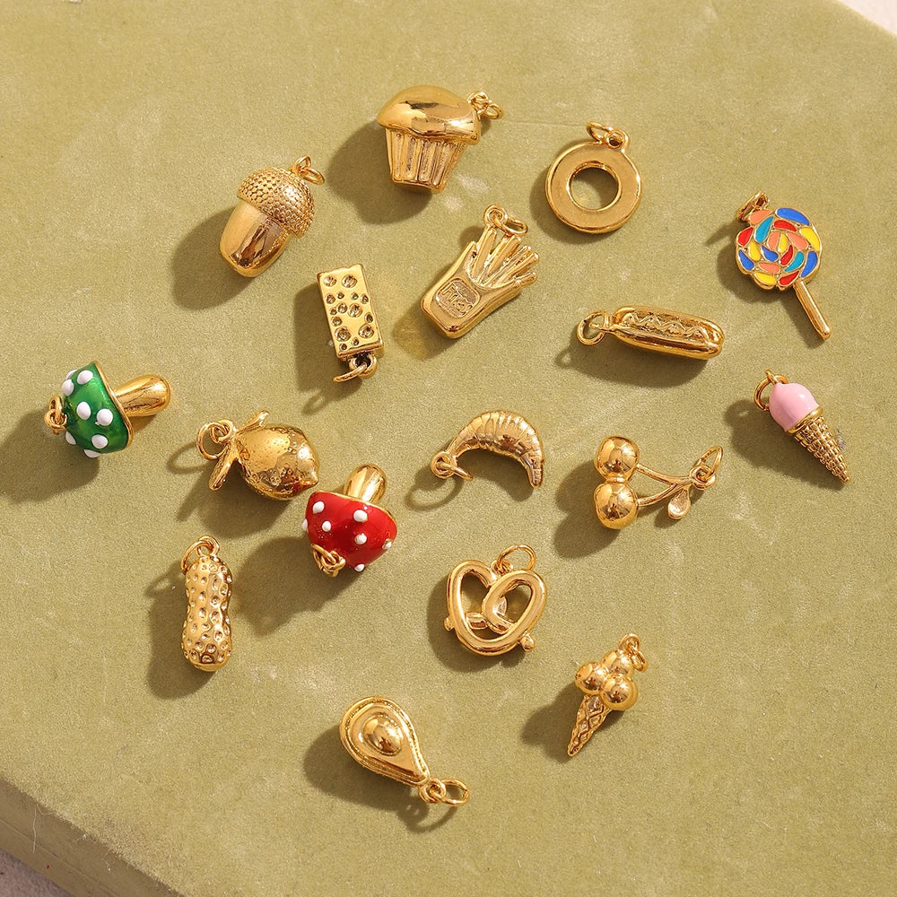 E.B.belle Summer Food Ice Cream Cake French Fries 18K Gold Plated Pendant Charms For Jewelry Making DIY Jewelry Accessories