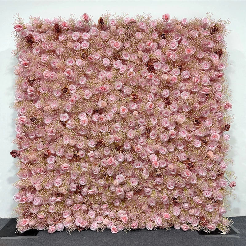 Luxur white Rose Roll Up Cloth 5D Flower Wall Arrangement Wedding Backdrop Decor Hanging Curtain Green Plants Wall Party Props