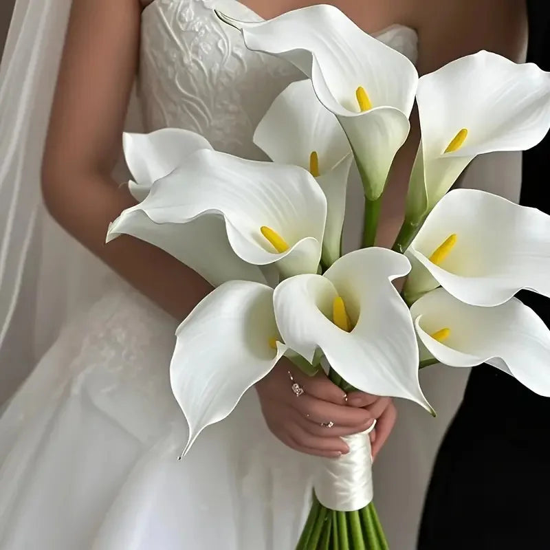10PCS Artificial Flowers Calla Lily Faux PU Fake Flowers for Weddings Bouquet Bridal Shower DIY Bridal Bouquets Home Party Decor