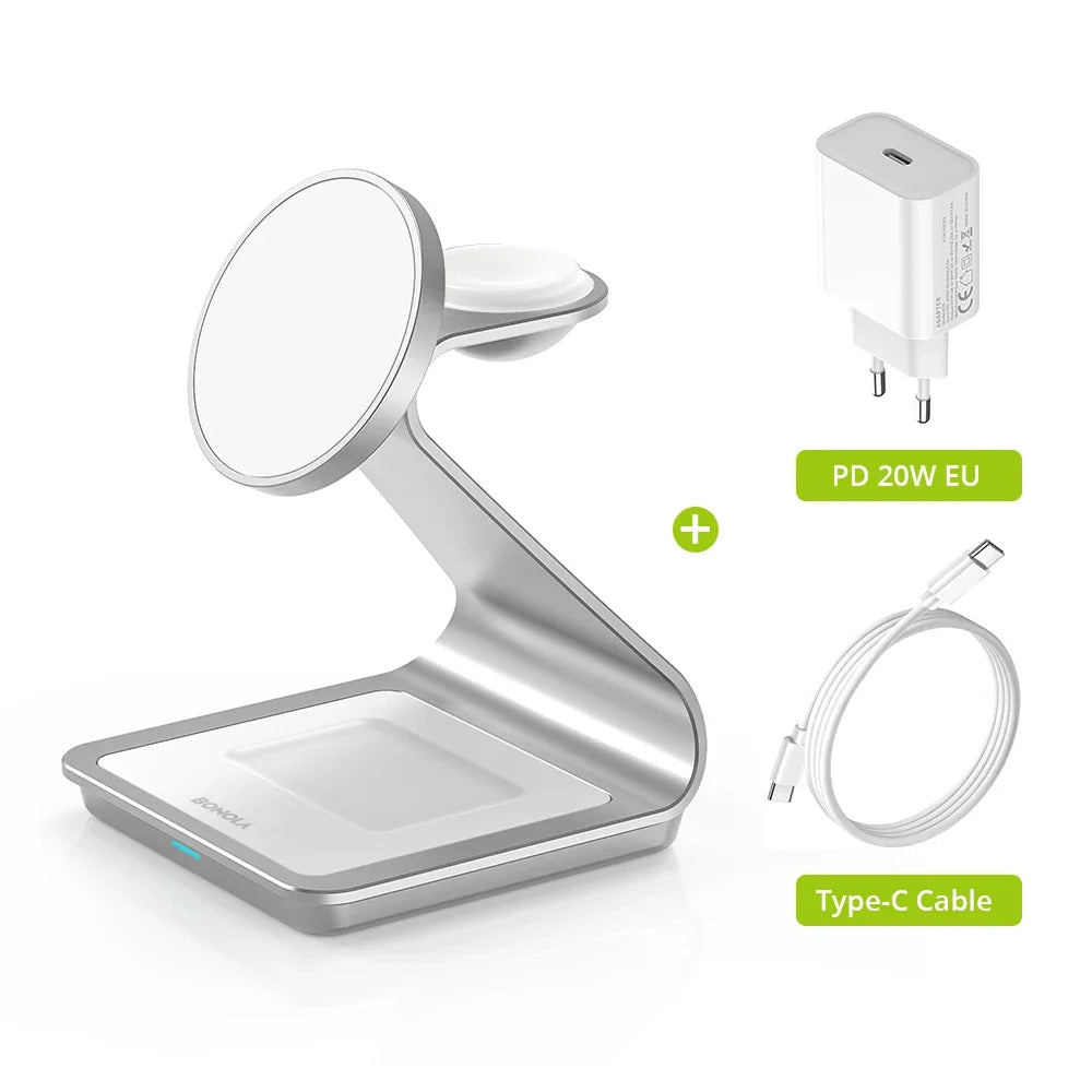 Bonola Magnetic 3 in 1 Wireless Charger for iPhone 17/16/15/13/14/12 30W Wireless Charging Station for Apple Watch/AirPods Pro