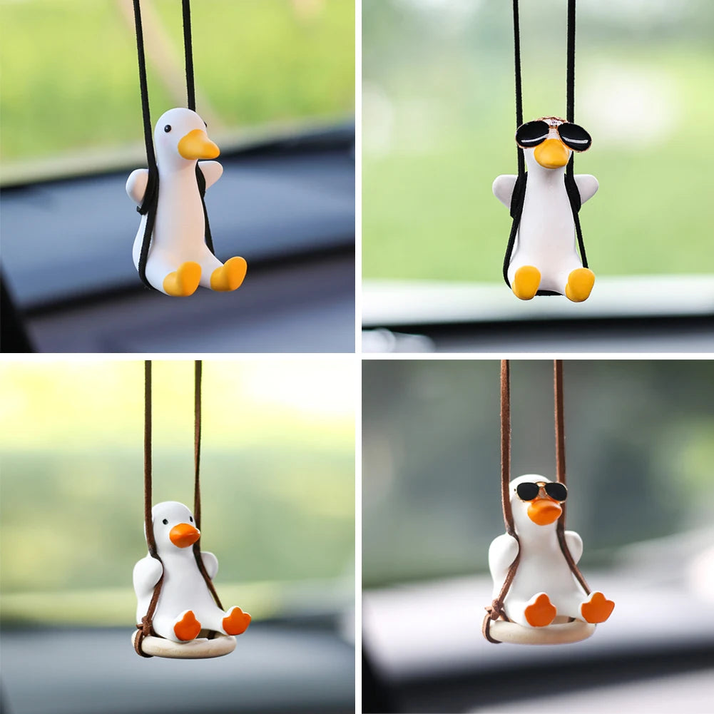 Gypsum Cool White Swing Duck with Sunglasses Automoblie Decor Car Rearview Mirror Ornaments Creative Duck Auto Decoration