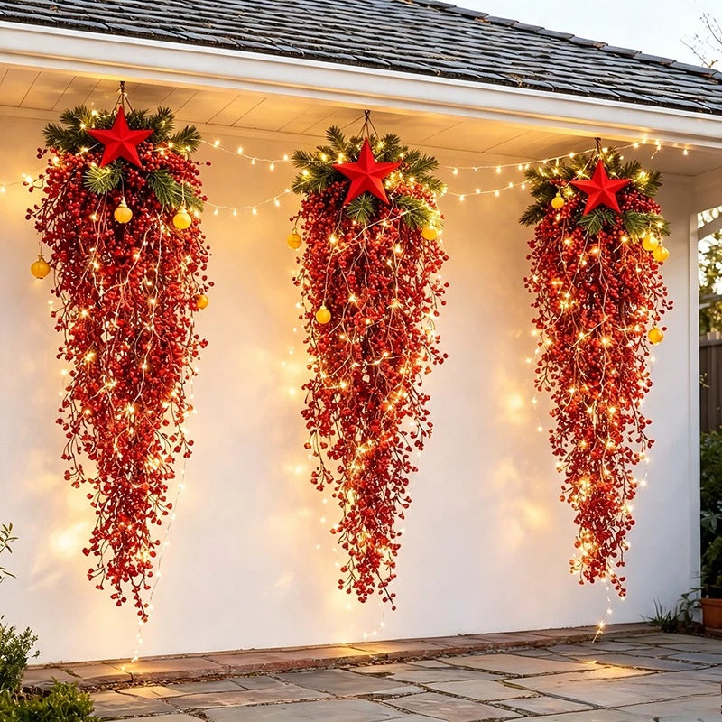 2Set DIY Glowing Artificial Hanging Plants Garland Red Ferns Fake Ivy Plant for Christmas Home Wedding Party Garden Decoration