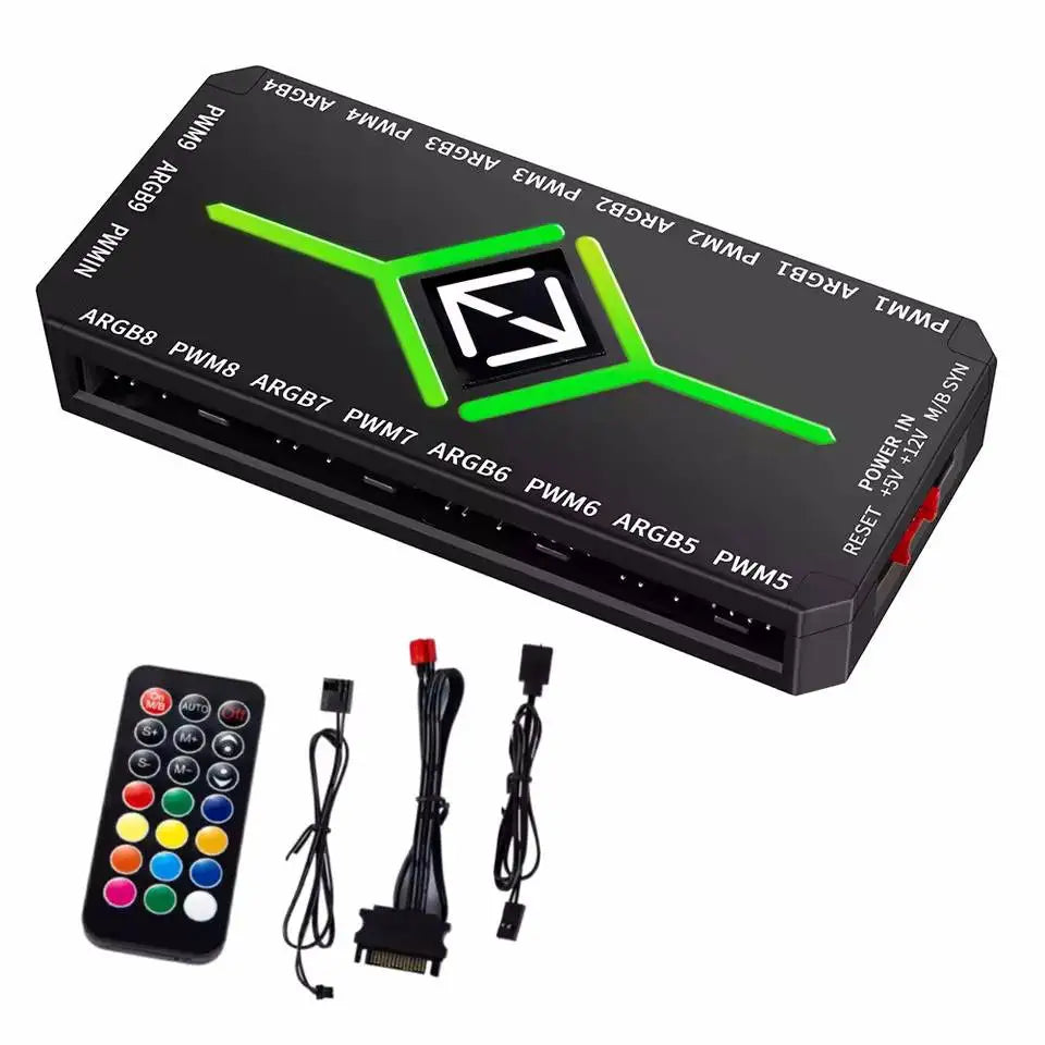 3 in 1 5V 3 Pin ARGB Controller Cooling Fan Hub 4 Pin PWM Magnetic Suction Hub PWM Fan Hub 1To9 Ports for Computer PC Case Fan