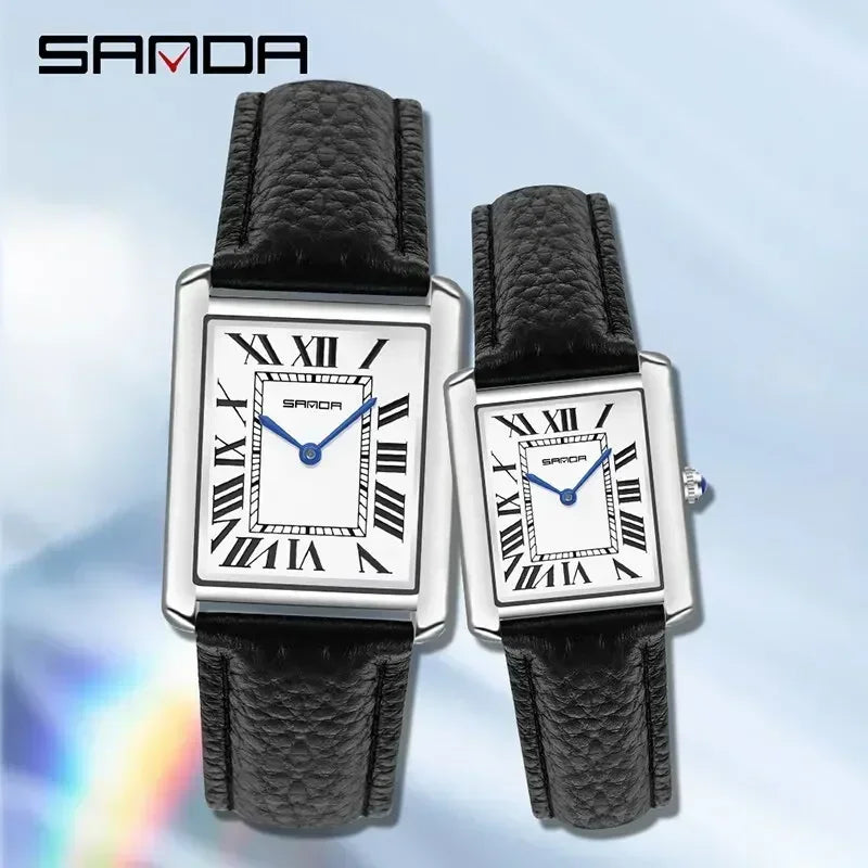 SANDA 9031/1108 Resistant Leather Strap Square Dial Waterproof Sport Casual Women Men Quartz Watches Reloj Luxury Couple Watch