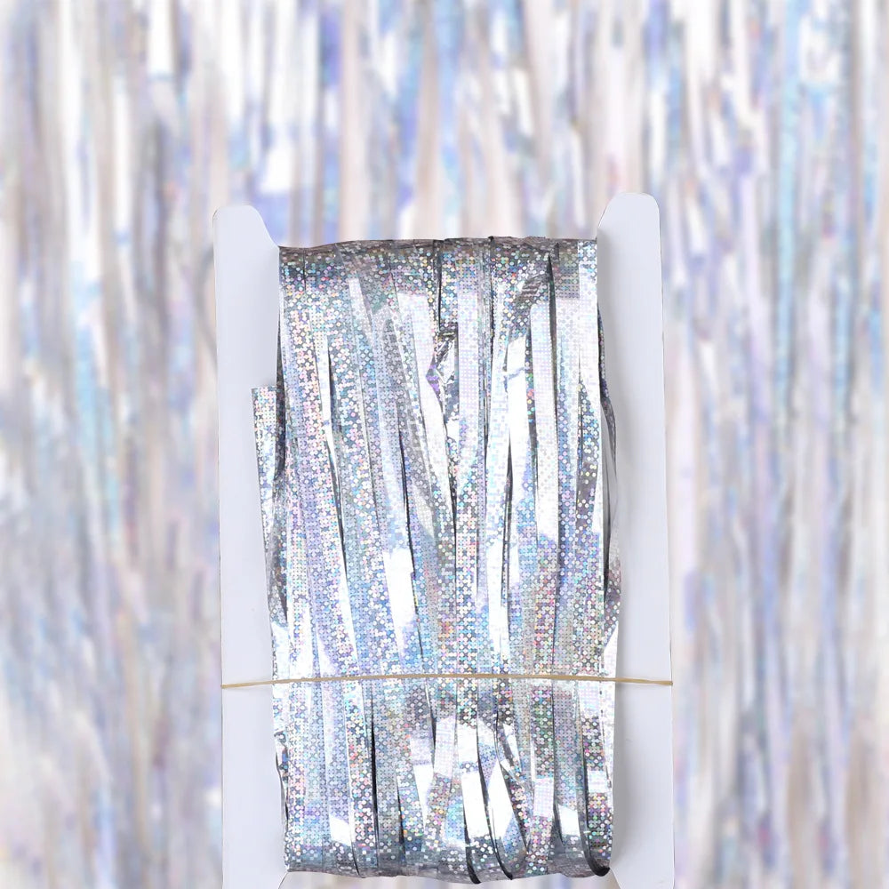 Metallic Tinsel Foil Fringe Curtains Photo Backdrop Glitter Streamers Foil Fringe Backdrop Curtain for Xmas Wedding Background