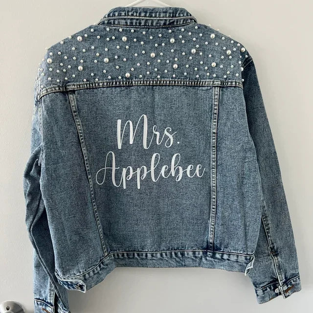 Custom Bride Jean Jacket Future Mrs Pearl Bride Jackets Personalized Bridal Gift Wifey Customized Name Denim Wedding Coats Tops