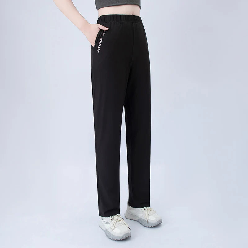 1/3 Piece Set Summer Women's Letter Printed Pocket Casual Pants, Comfortable Plus Size Youth Student Sports Running Harem Pants