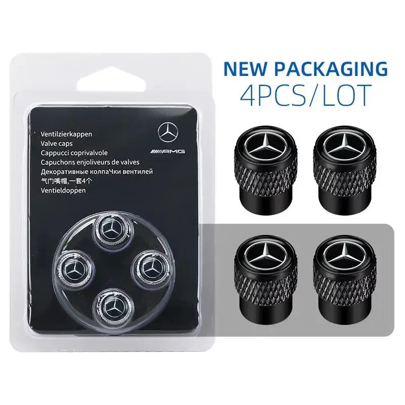 4Pcs Dustproof Anti-block Tyre Valve Stem Protective Caps Fit Mercedes-Benz C W202 W203 W204 E W221 Wheel External Decor Keychai
