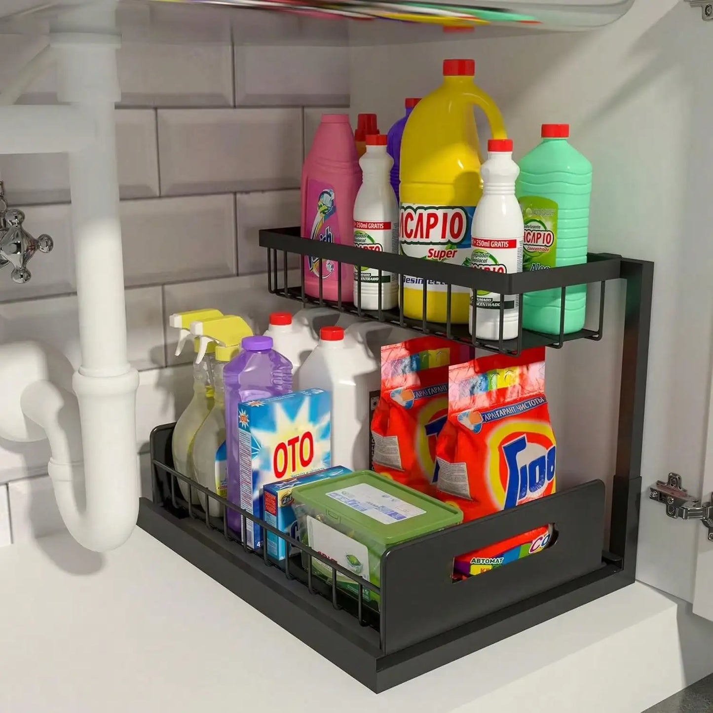 1/2pcs Under Sink Organizer With Pull-Out Drawer, Slide-Out Cabinet Storage Shelf For Kitchen & Bathroom, Space-Saving Under Cabinet Organizer