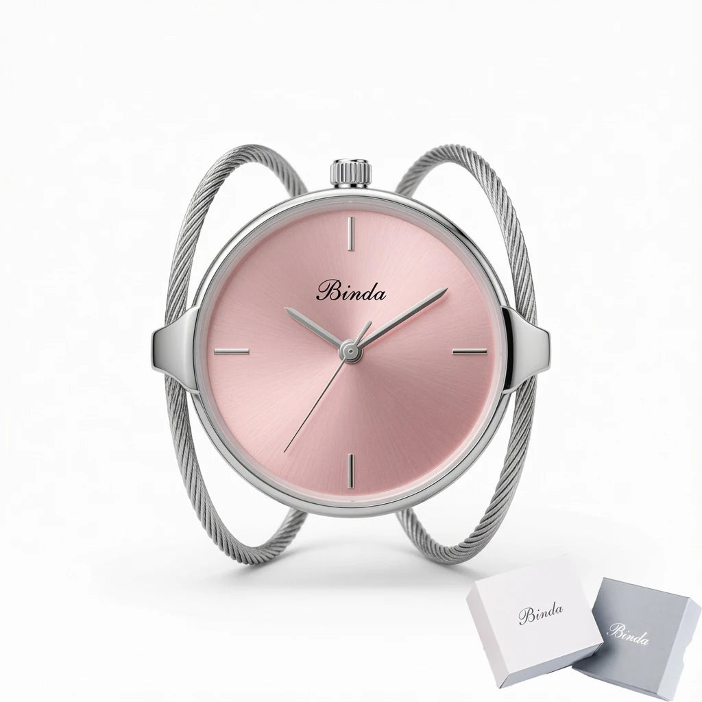 Binda Luxury Women’s Quartz Watch 30M Waterproof Elegant Stainless Steel Bracelet Lady Dress Watch with Gift Box