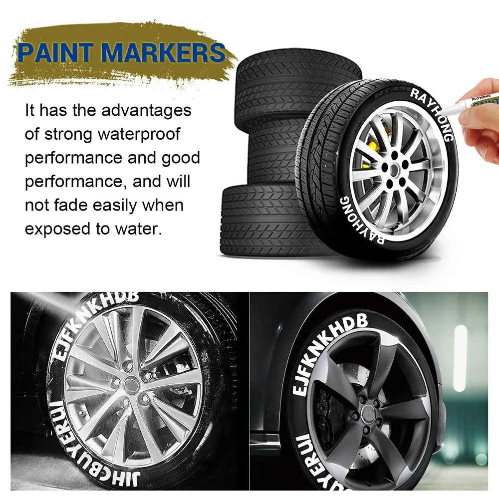 3 White Tire Paint Markers Waterproof and Permanent Car Tire Lettering Pens Suitable for Rubber Metal Glass Plastic DIY creation