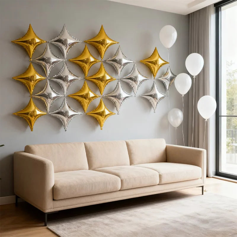 30pcs Gold Silver Foil Star Balloons Set 26inch 10inch Shiny Polyester Four Pointed Star Foil Balloons Strong Atmosphere Party Decorations For Birthdays Weddings Christmas New Year Holiday Celebration Supplies Christmas Essen