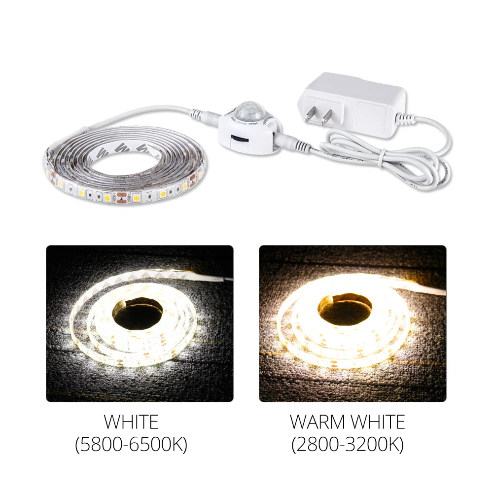 1M-5M PIR Motion Sensor LED Strip Lights IP65 Waterproof DC 12V Light Strip For Stairs Wardrobe Closet Kitchen Smart On/Off Lamp