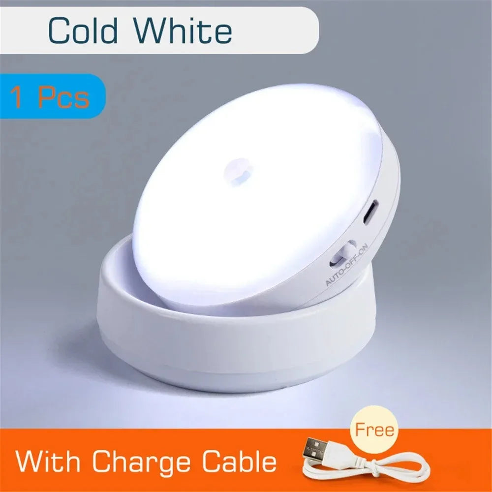 Night Light USB Motion Sensor Charging Round Energy-saving LED Lamp Bedroom Light Corridor Home Bathroom Wall Lights Night Light