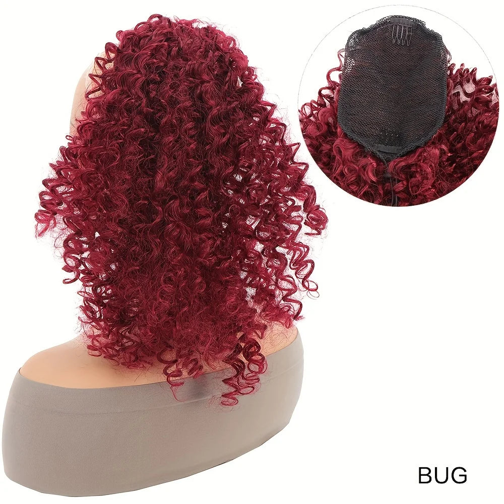 Synthetic Short Ponytail 14 Inch Afro Puff Kinky Curly Drawstring Ponytail Clip In Hair Extensions Natural Hairpiece For Women