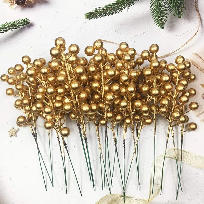 5Pcs Christmas Flowers Glitter Flowers Artificial Berry Christmas Tree Decorations Ornaments Xmas Party Wreath Floral Home Decor