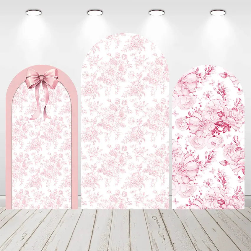 Mehofond Custom 2-Sided Pink Flower Pattern Bow Girl Birthday Party Baby Shower Cover Chiara Arch Wall Background Decor Backdrop