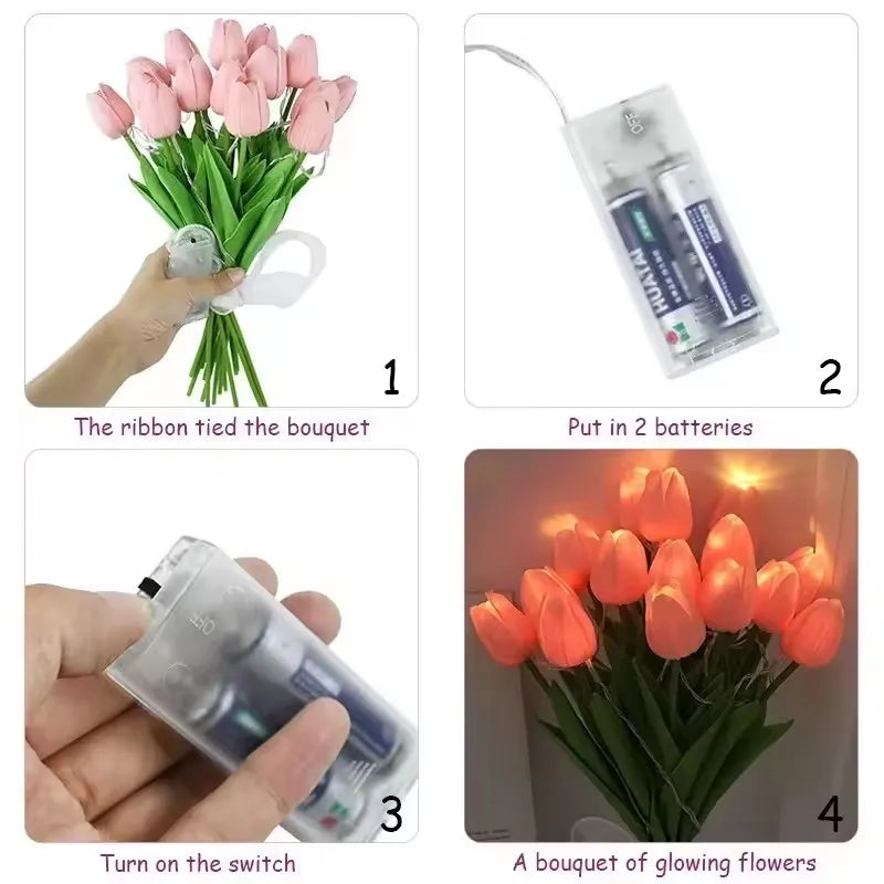 5/10pcs LED Tulips Bouquet Night Light for Home Garden Artificial Flowers PU Tulip Fake Flower Decoration Wedding Birthday Gift