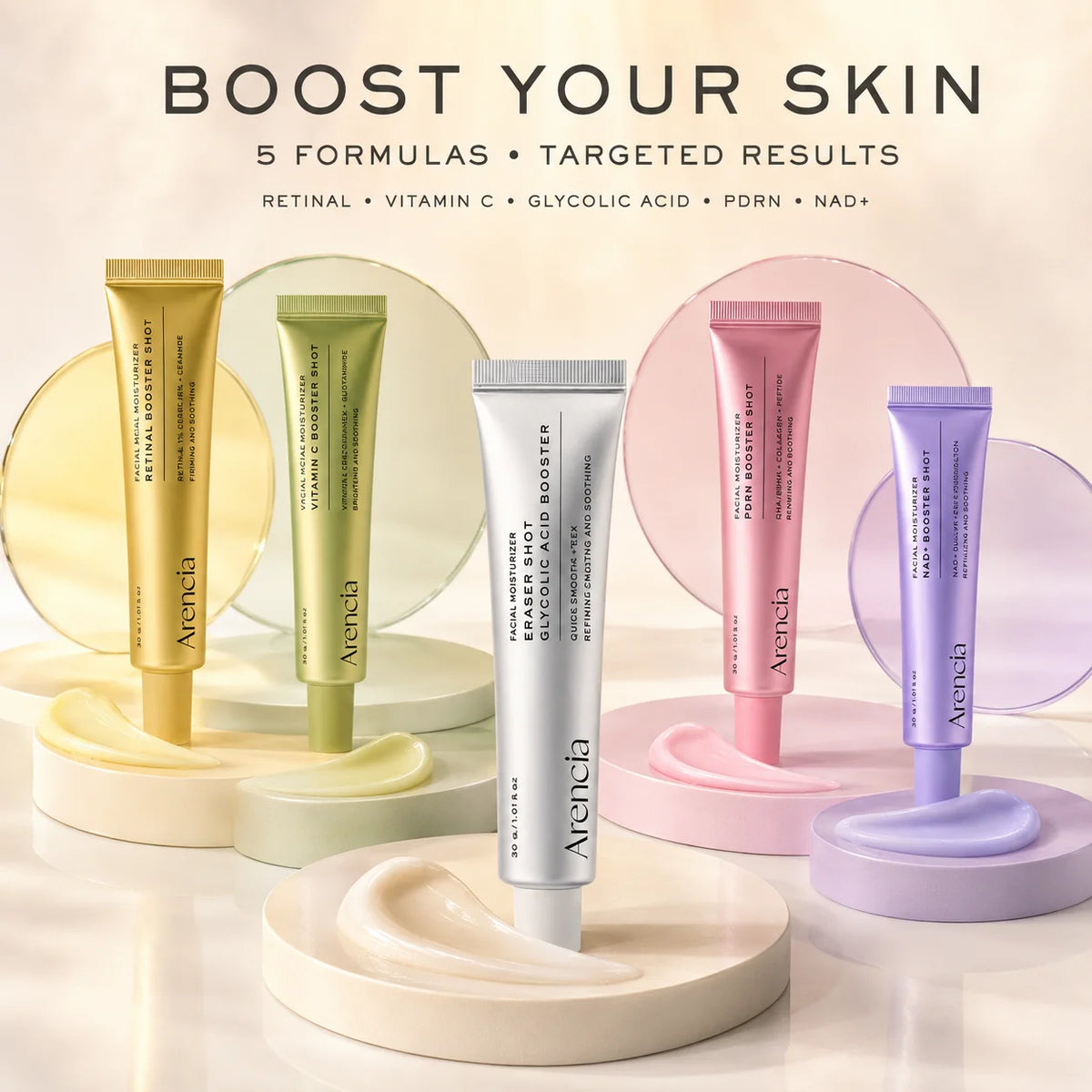 Arencia Vitamin C, Retinal, PDRN, NAD+ & Eraser Booster Shot for Bright, Firm, Pore-Refined, Clear-Looking Skin, Healthy Glow