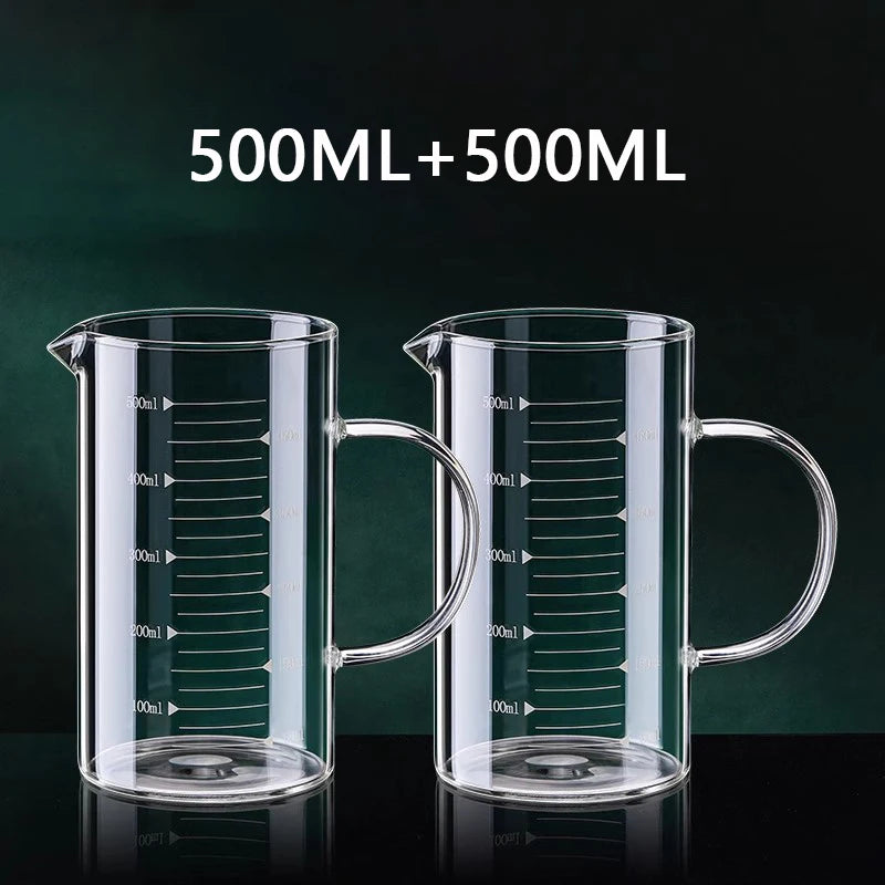 YWDL 1/2pcs Glass Measuring Cup With Handle Heat-resistant Laboratory Beaker Kitchen Milk Coffe Measuring Mug 250/350/500/1000ml