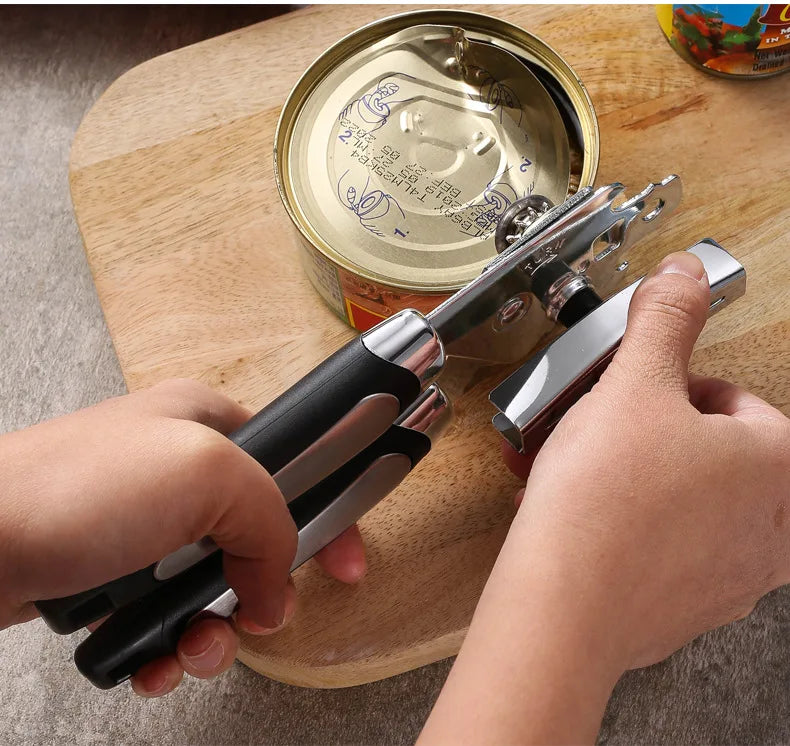Classic Multifunction Can Opener and Bottle Opener Easy to Use, Razor Sharp Stainless Steel Cutting Wheel, Soft Ergonomic Handle