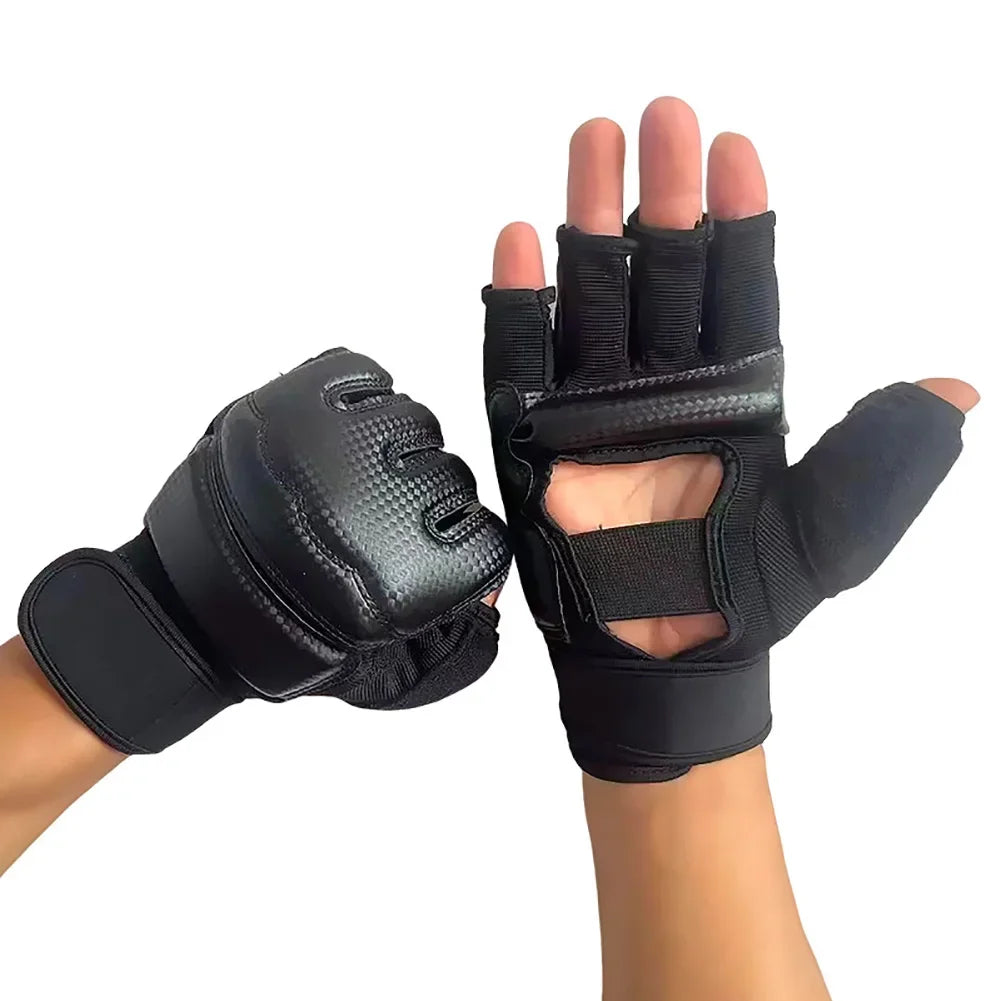 Half Finger Boxing Gloves PU Leather MMA Fighting Kick Boxing Gloves Karate Muay Thai Training Workout Gloves Kids Men