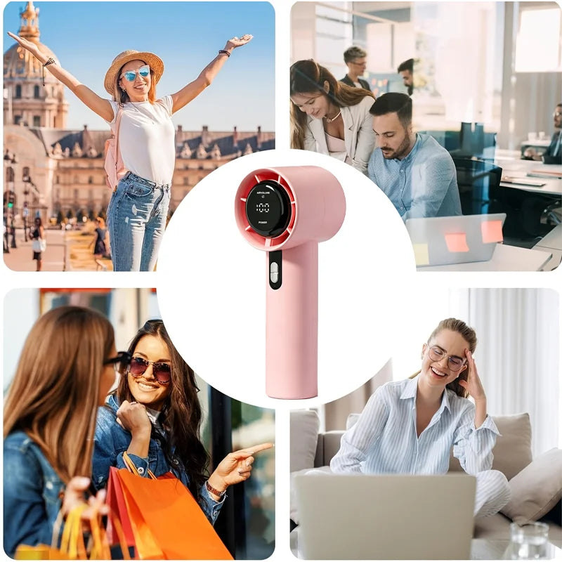 Rechargeable Handheld USB Fan, 100 Adjustable Speeds Digital Screen Mini Personal Fan, Lightweight Portable Cooling Fan for Outd