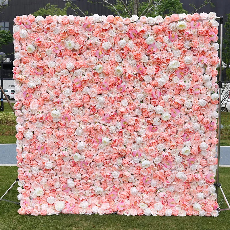 5D White Rose Cloth Flower Wall Artificail Fabric Roll Up Hydrangea Floral Wall Wedding Backdrop Decor Hang Curtain Photo Props
