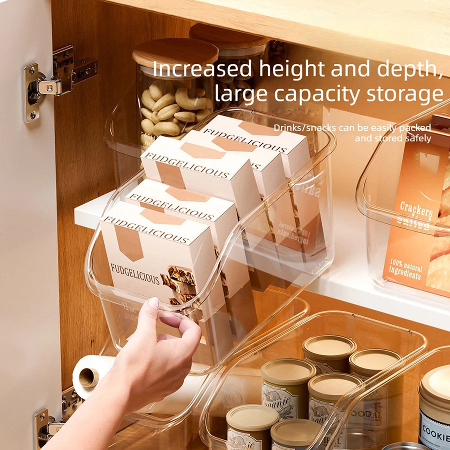 Pull-Out Cabinet Organizer Bin with Roll Wheels Clear Kitchen Bathroom Cabinet Under-Sink Organizer and Storage Organizer Basket