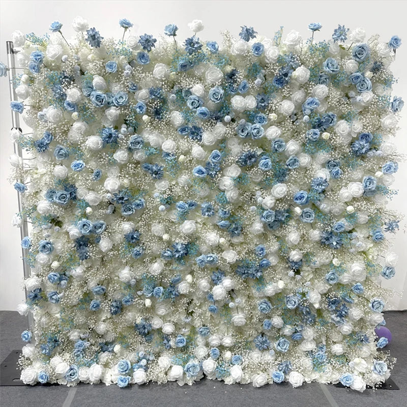 Luxur white Rose Roll Up Cloth 5D Flower Wall Arrangement Wedding Backdrop Decor Hanging Curtain Green Plants Wall Party Props