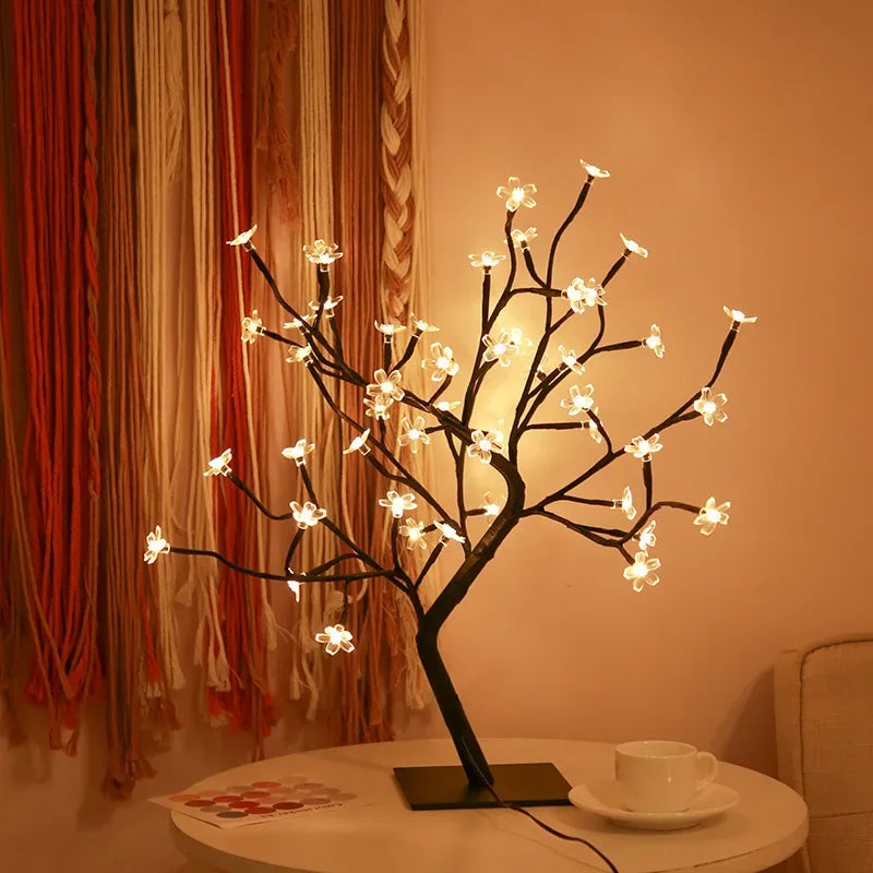24/48 Leds Cherry Blossom Tree Light USB Powered Artificial Flower Bonsai Tree Night Light Home Party Christmas Spring Decor
