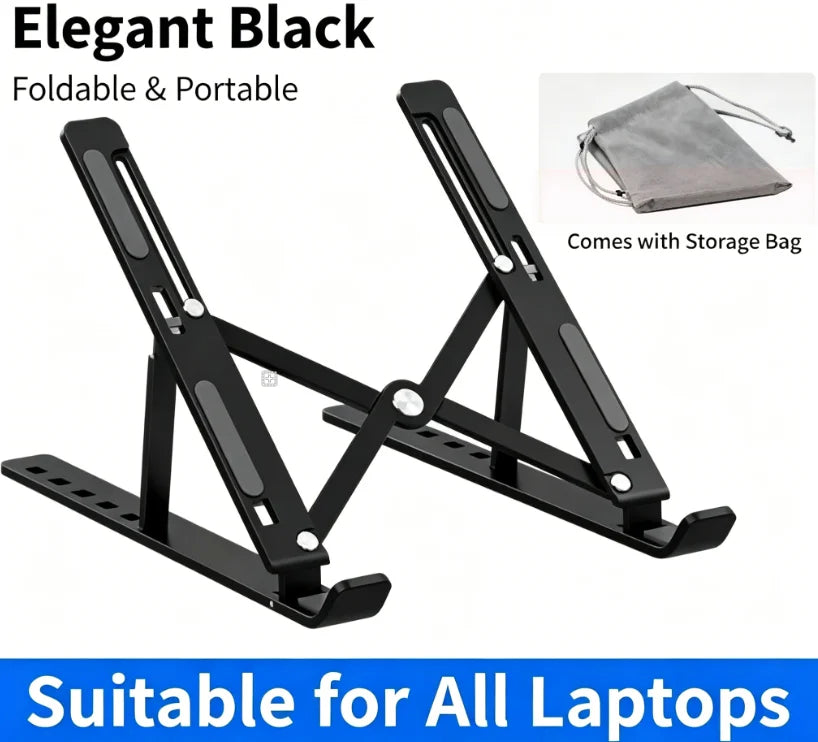 Adjustable Aluminum Laptop Stand - 6-Level Height, Foldable & Portable Design For 8-16” Laptops, Enhanced Ventilation & Heat